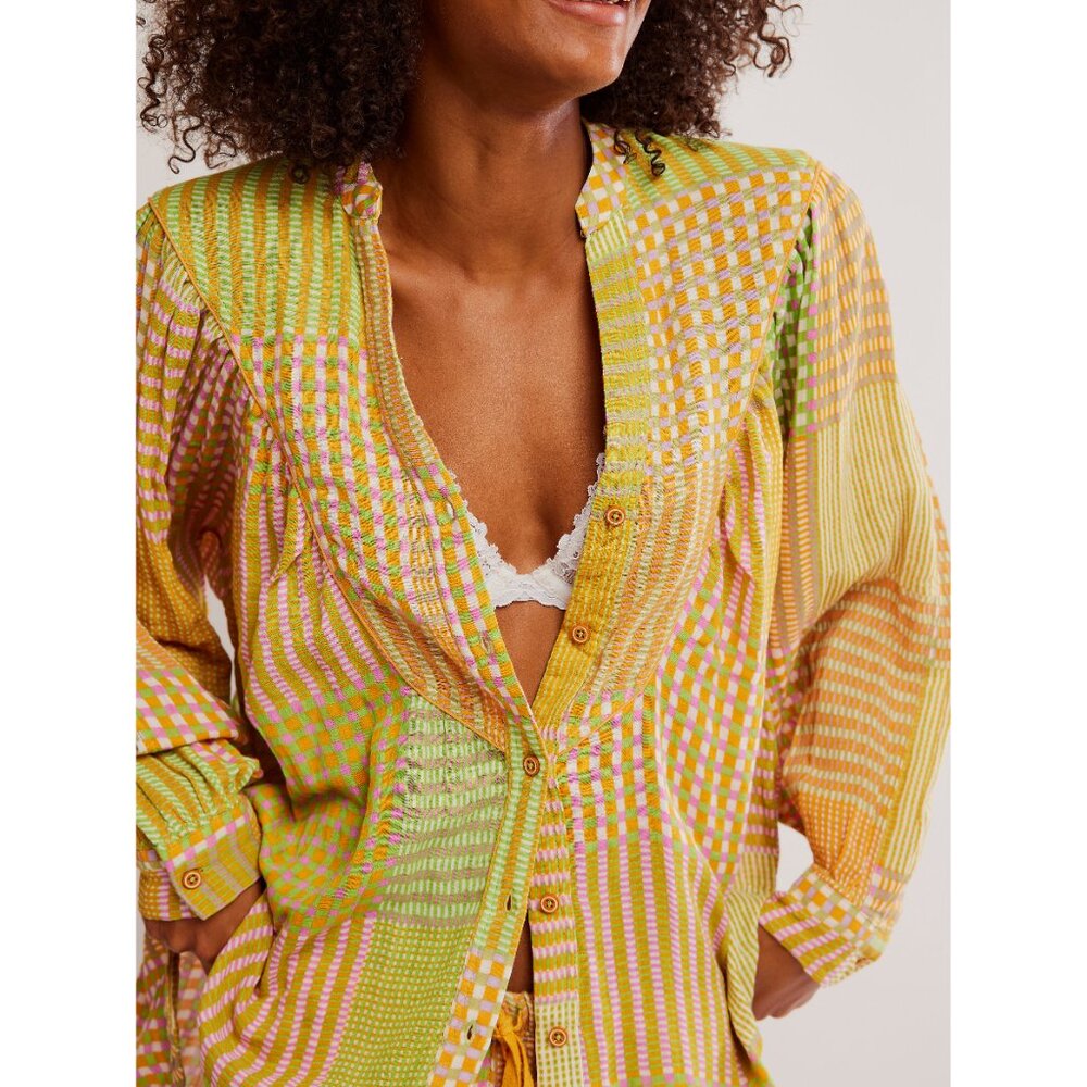 FREE PEOPLE Night After Night Sleep Shirt / Lemon Lime Combo - Picture 2 of 8